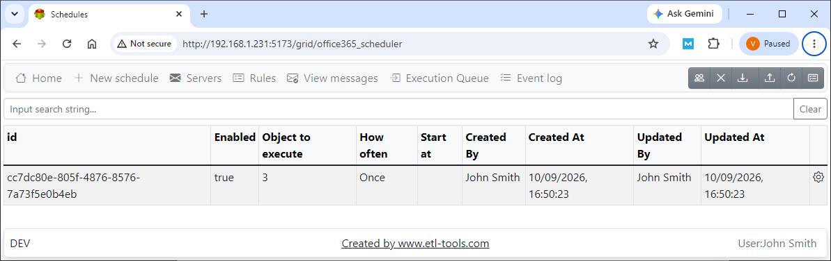 Schedule grid