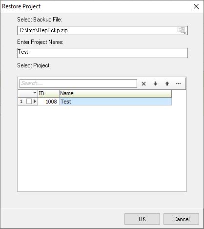 Restore Repository Dialogue